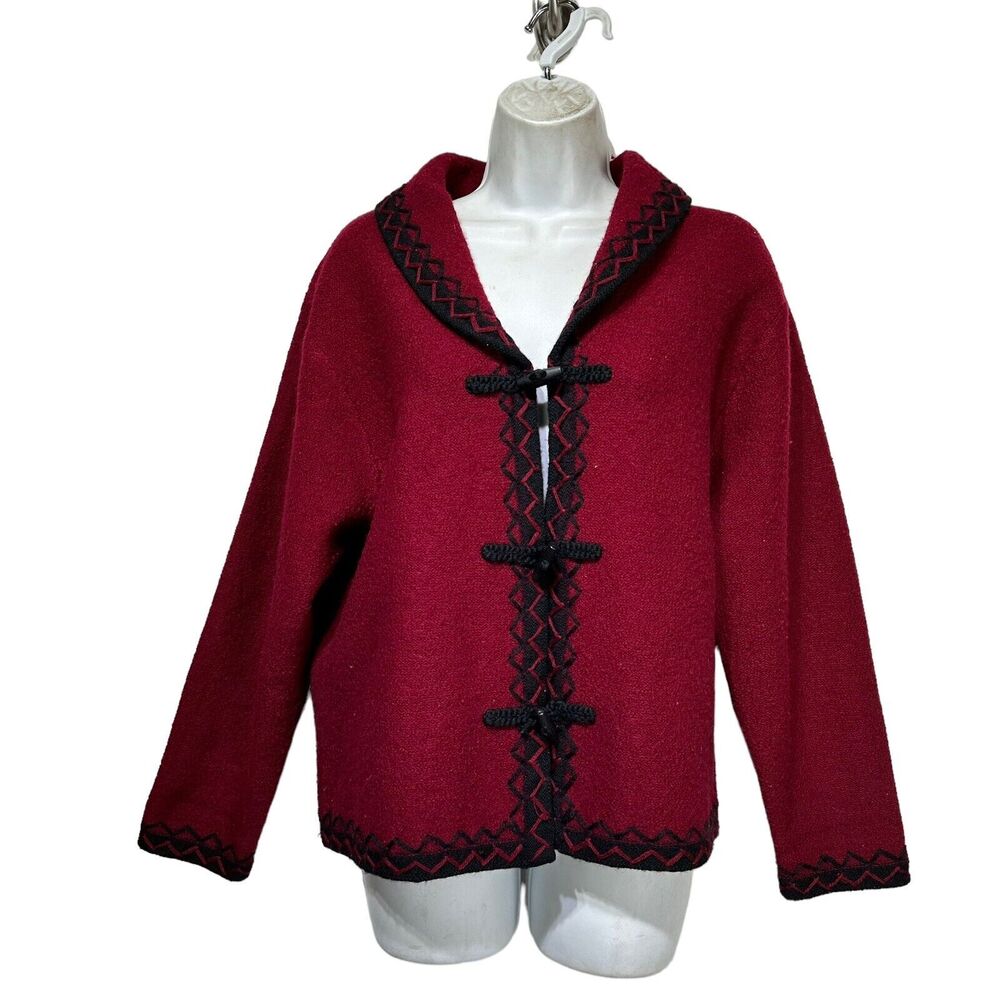 Nordic Designs 100% Wool Toggle Button Cardigan Sweater Size M